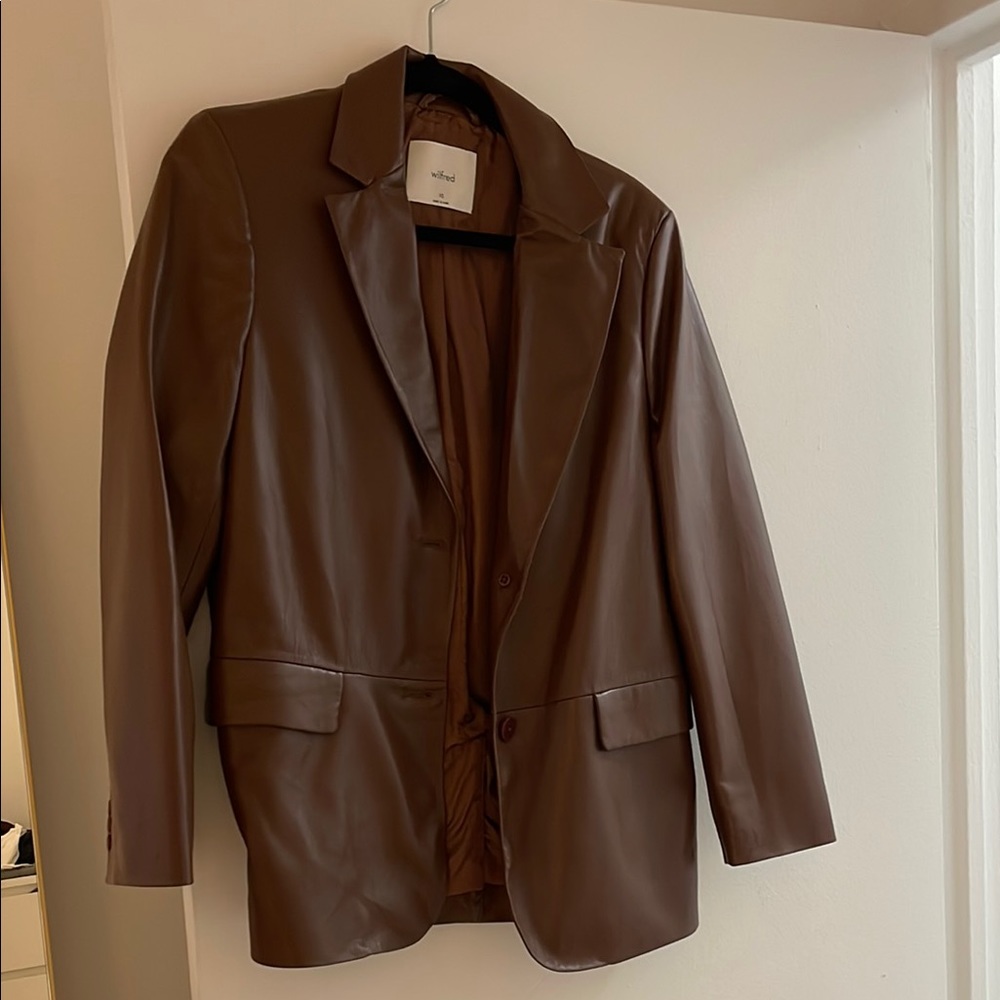 Aritzia Wilfred Brown Faux Leather Blazer